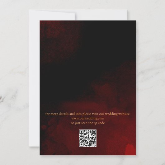 QR Code Elegant Red Black Gold Calligraphy Wedding Kaart (Achterkant)
