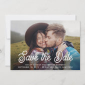 QR Code Elegant Retro Script Twee foto bruiloft Save The Date (Voorkant)