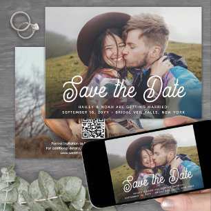 QR Code Elegant Retro Script Twee foto bruiloft Save The Date