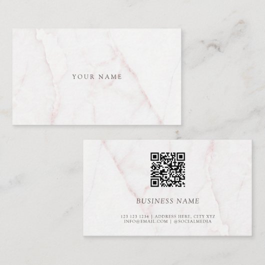 QR Code Elegant Roos Goud Blush Marmeren Steen Visitekaartje (Voorkant / Achterkant)