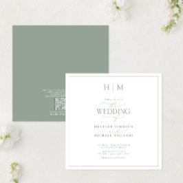 QR Code Elegant Sage Green Calligraphy Monogram Kaart