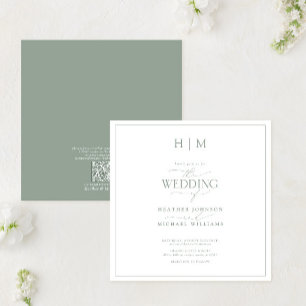QR Code Elegant Sage Green Calligraphy Monogram Kaart
