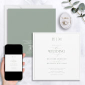 QR Code Elegant Sage Green Calligraphy Monogram Kaart