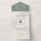 QR Code Elegant Sage Green Wedding All In One Uitnodiging (Binnen)