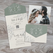 QR Code Elegant Sage Green Wedding All In One Uitnodiging