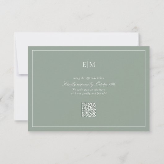 QR Code Elegant Sage Groen Monogram Bruiloft RSVP (Achterkant)