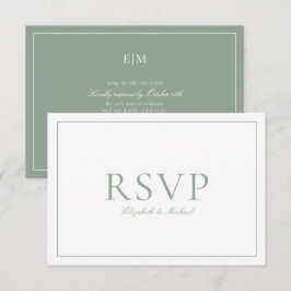 QR Code Elegant Sage Groen Monogram Bruiloft RSVP Kaartje