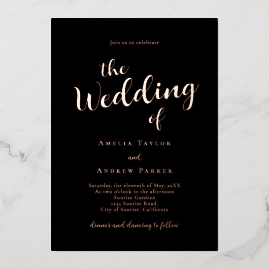 QR Code Elegant Script Kalligrafie Eenvoudige brui Folie Uitnodiging (Voorkant)