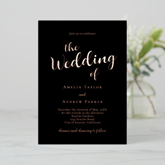 QR Code Elegant Script Kalligrafie Eenvoudige brui Folie Uitnodiging (Staand Voorkant)