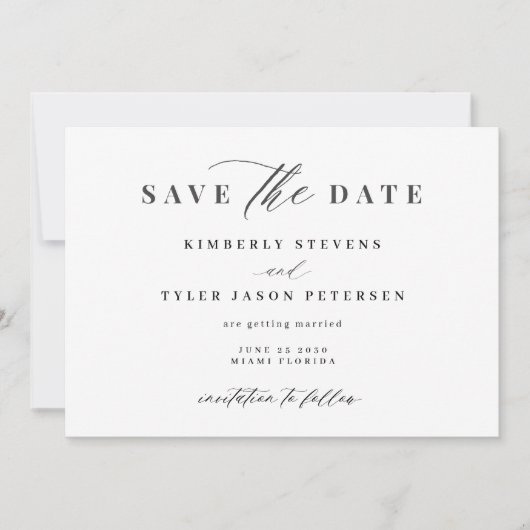 QR CODE elegant script simpele bruiloft Save The Date (Voorkant)