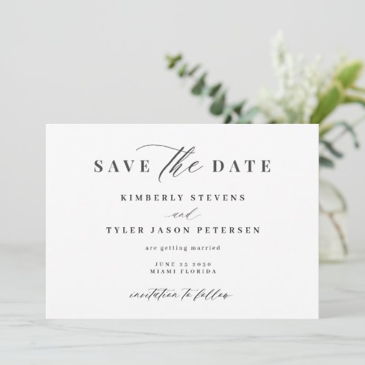 QR CODE elegant script simpele bruiloft Save The Date (Staand voorkant)