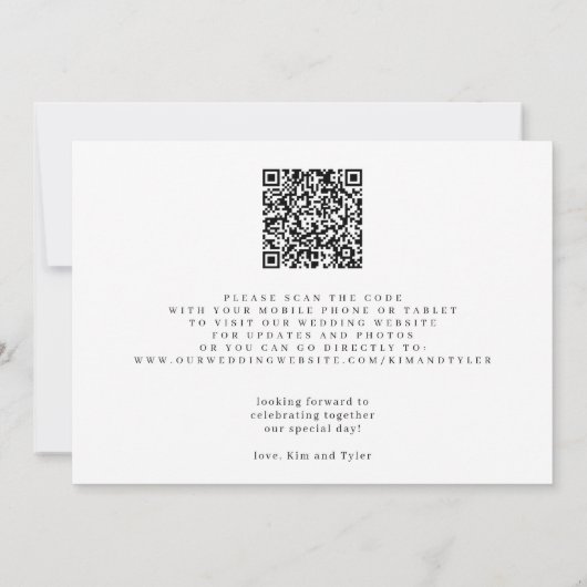 QR CODE elegant script simpele bruiloft Save The Date (Achterkant)