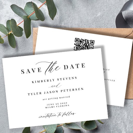 QR CODE elegant script simpele bruiloft Save The Date