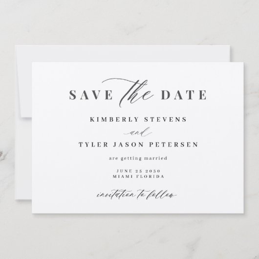 QR CODE elegant script simpele bruiloft Save The Date (Voorkant)
