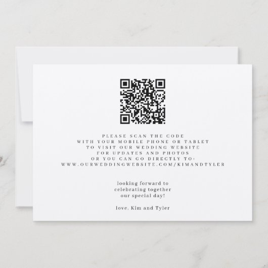 QR CODE elegant script simpele bruiloft Save The Date (Achterkant)