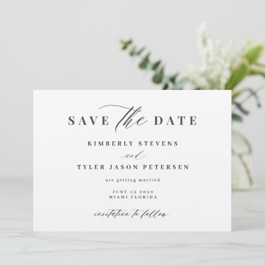 QR CODE elegant script simpele bruiloft Save The Date (Staand voorkant)
