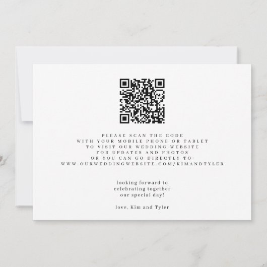 QR CODE elegant script simpele bruiloft Save The Date (Achterkant)