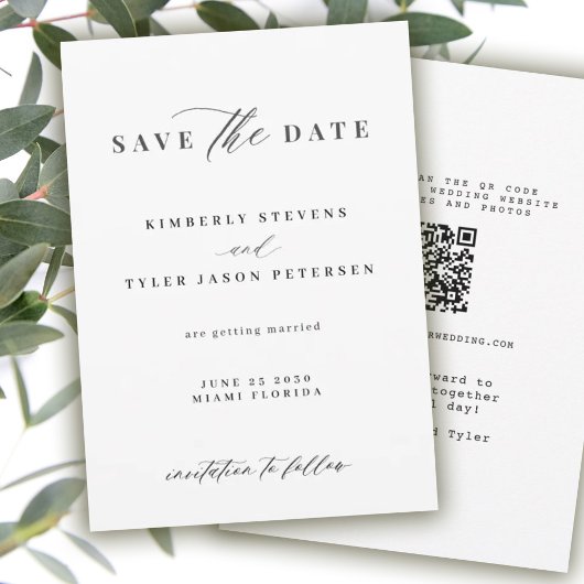 QR CODE elegant script zwart-wit bruiloft Save The Date