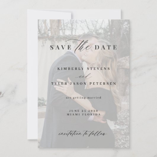 QR code elegant script zwarte witte foto bruiloft Save The Date (Voorkant)