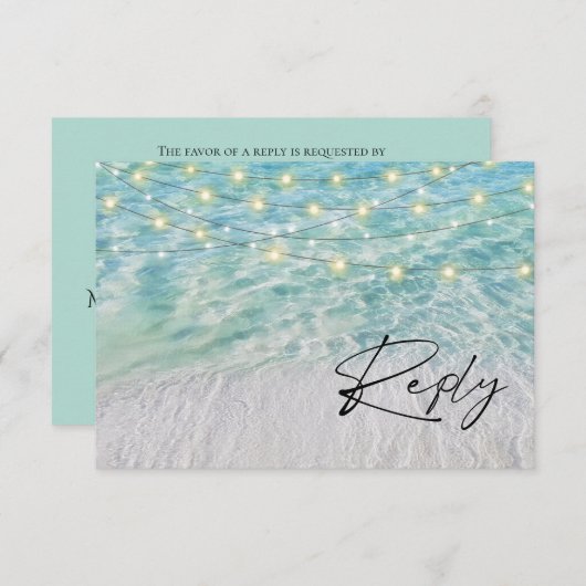 QR Code Elegant Seaside String Lights Beach RSVP Kaartje (Voorkant / Achterkant)