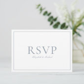 QR Code Elegant Stoffig Blauw Monogram Bruiloft RS RSVP Kaartje (Staand voorkant)