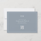 QR Code Elegant Stoffig Blauw Monogram Bruiloft RS RSVP Kaartje (Achterkant)