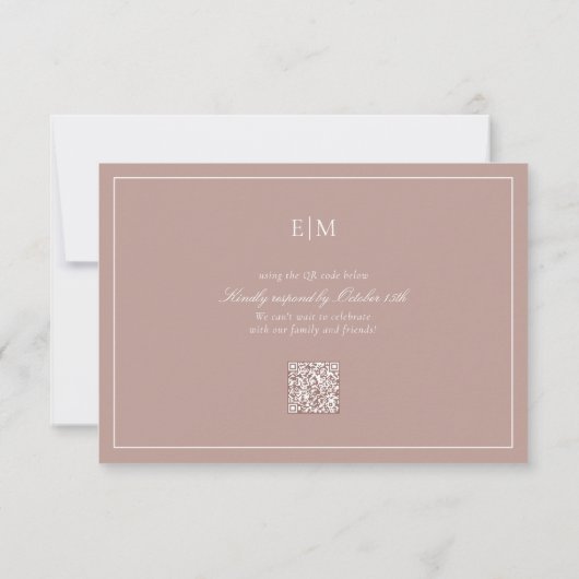 QR Code Elegant Stoffig Roos Monogram Bruiloft RSV RSVP Kaartje (Achterkant)