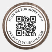 QR-code elegant tekst bruin hout dubbel grensovers Ronde Sticker (Voorkant)