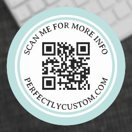 QR-code elegant tekstlicht aqua blauw dubbel grens Ronde Sticker