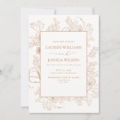 QR-code Elegant Terracotta Floral Line Art Wedding Kaart (Voorkant)