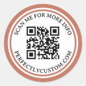 QR-code elegant text terracotta brown border Ronde Sticker (Voorkant)