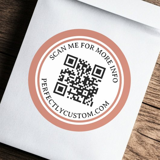 QR-code elegant text terracotta brown border Ronde Sticker