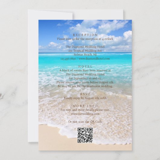 QR Code Elegant Tropical Beach Wedding All in One Kaart (Achterkant)