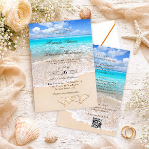 QR Code Elegant Tropisch Strand Bruiloft All in On Kaart