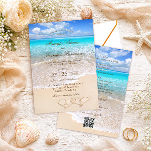 QR Code Elegant Tropisch Strand Bruiloft All in On Kaart