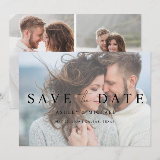 QR Code Elegant Vellum Overlay 3 Foto Verloving Save The Date (Voorkant / Achterkant)