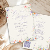 QR code elegant wildflower floral wedding Kaart