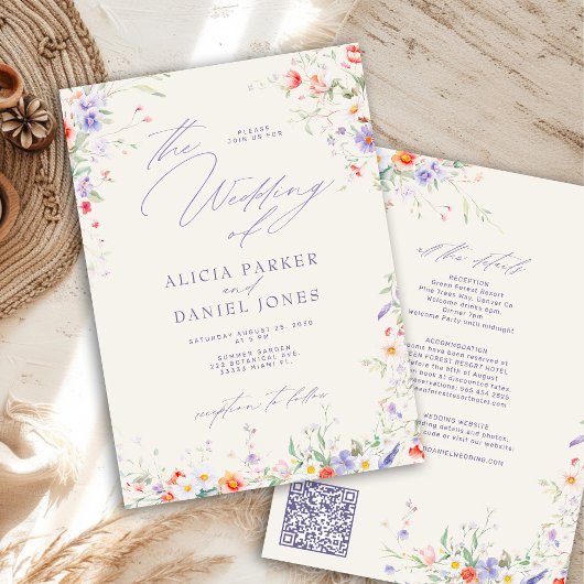 QR code elegant wildflower floral wedding Kaart