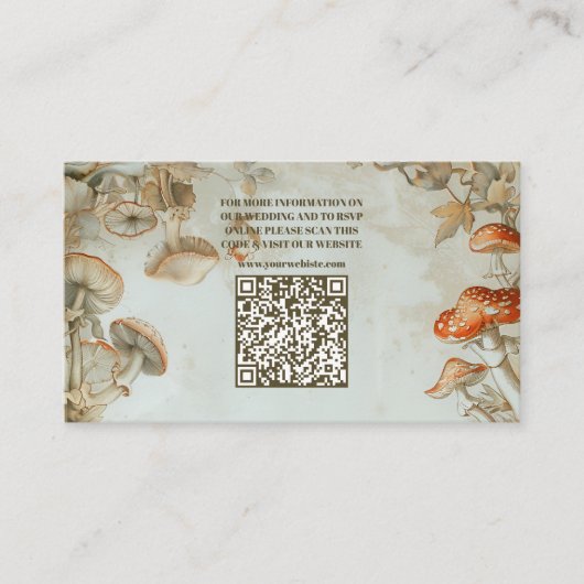 QR Code Elegant Woodland Mushroom Varen Bruiloft Informatiekaartje (Voorkant)