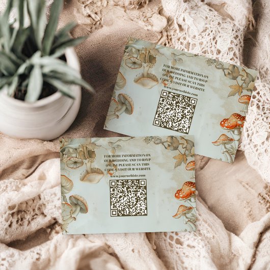 QR Code Elegant Woodland Mushroom Varen Bruiloft Informatiekaartje