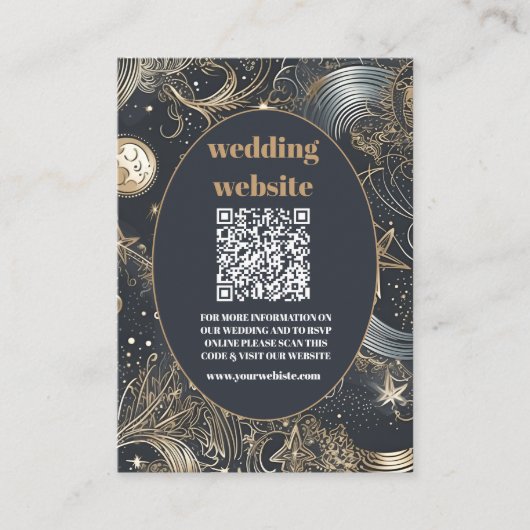 qr code Elegant Zilver Goud Hemelse Bruiloft Informatiekaartje (Voorkant)