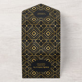 QR Code Elegant Zwart en Goud Art Deco Bruiloft All In One Uitnodiging (Buitenkant)
