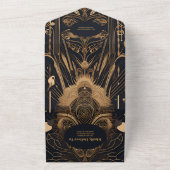 QR Code Elegante Art Deco Peacocks Bruiloft All In One Uitnodiging (Buitenkant)