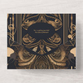 QR Code Elegante Art Deco Peacocks Bruiloft All In One Uitnodiging (Achterkant)