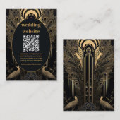 qr code Elegante Art Deco Peacocks Bruiloft Informatiekaartje (Voorkant / Achterkant)
