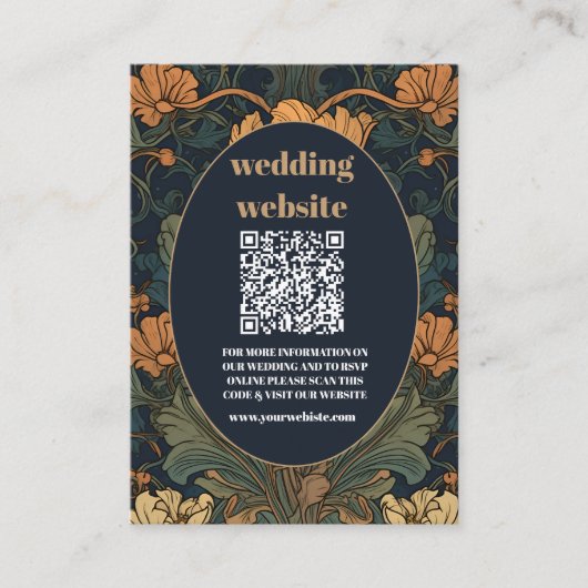 qr code Elegante Art Nouveau bloemkunst bruiloft Informatiekaartje (Voorkant)