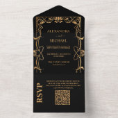 QR Code Elegante Art Nouveau bruiloft All In One Uitnodiging (Binnen)