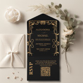 QR Code Elegante Art Nouveau bruiloft All In One Uitnodiging