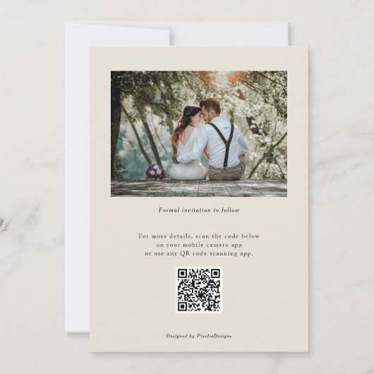 QR-code, Elegante beige botanische gebloemde bruil Save The Date (Achterkant)