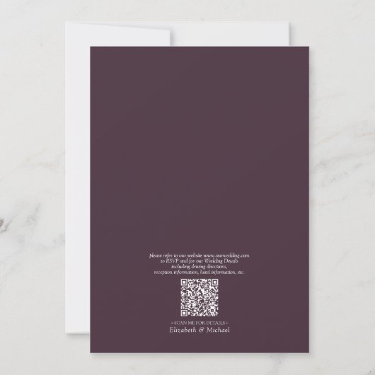 QR Code Elegante Blad Prunus Monogram Trouwdag Kaart (Achterkant)